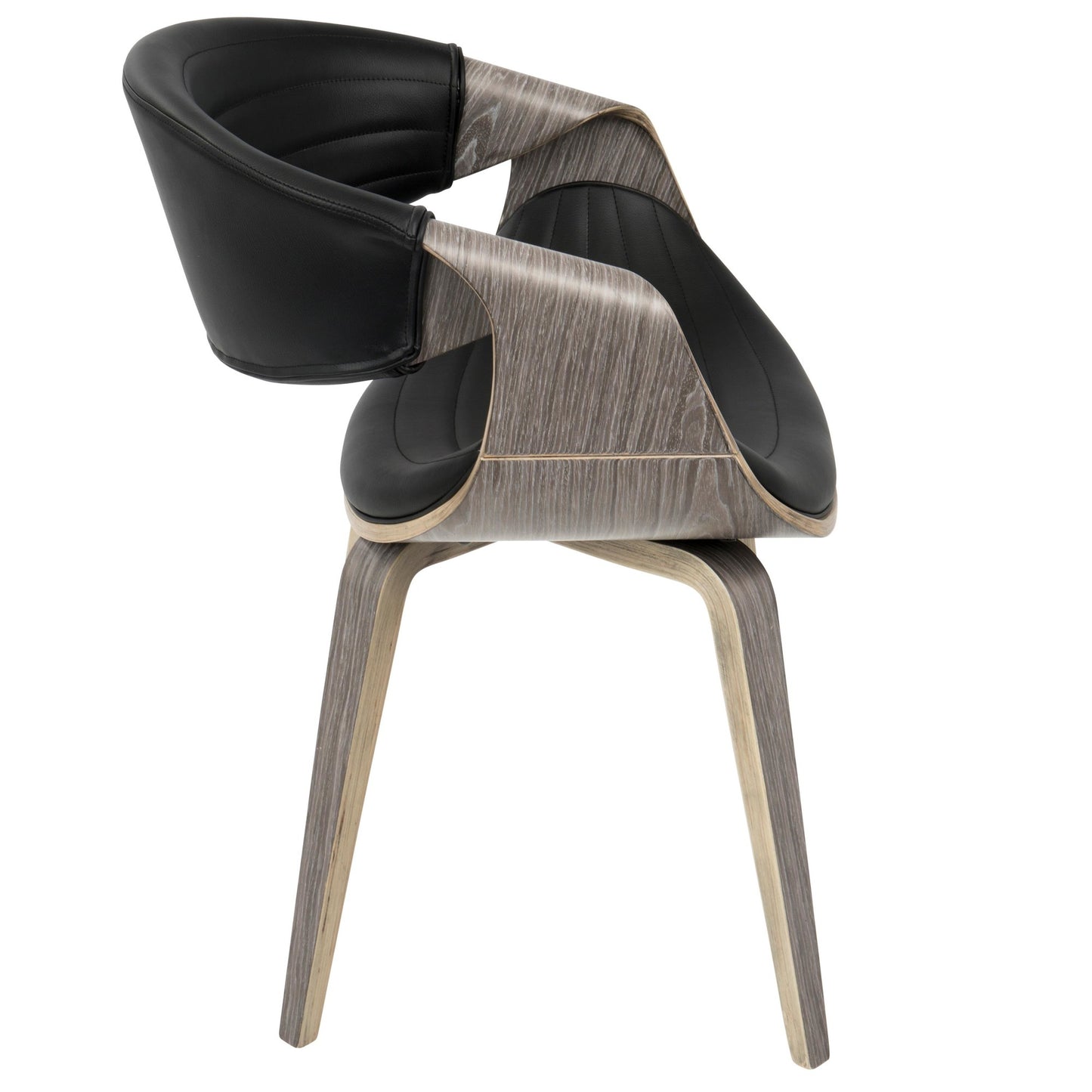 Symphony Mid-Century Modern Dining/Accent Chair in Light Grey Wood and Black Faux Leather