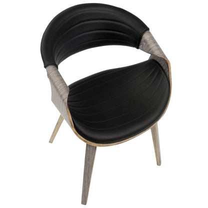 Symphony Mid-Century Modern Dining/Accent Chair in Light Grey Wood and Black Faux Leather