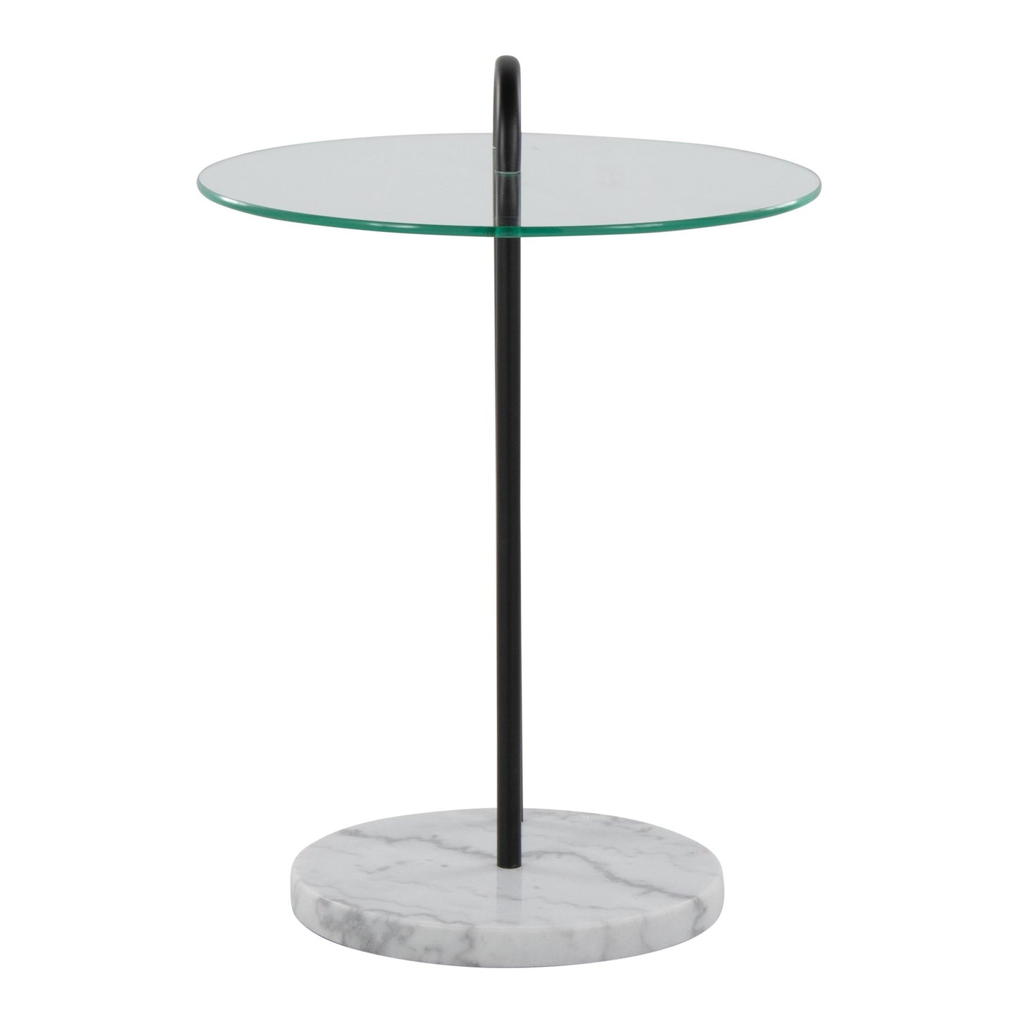 Claire Contemporary/Glam Side Table in Black Marble and Gold Steel with Clear Glass Top