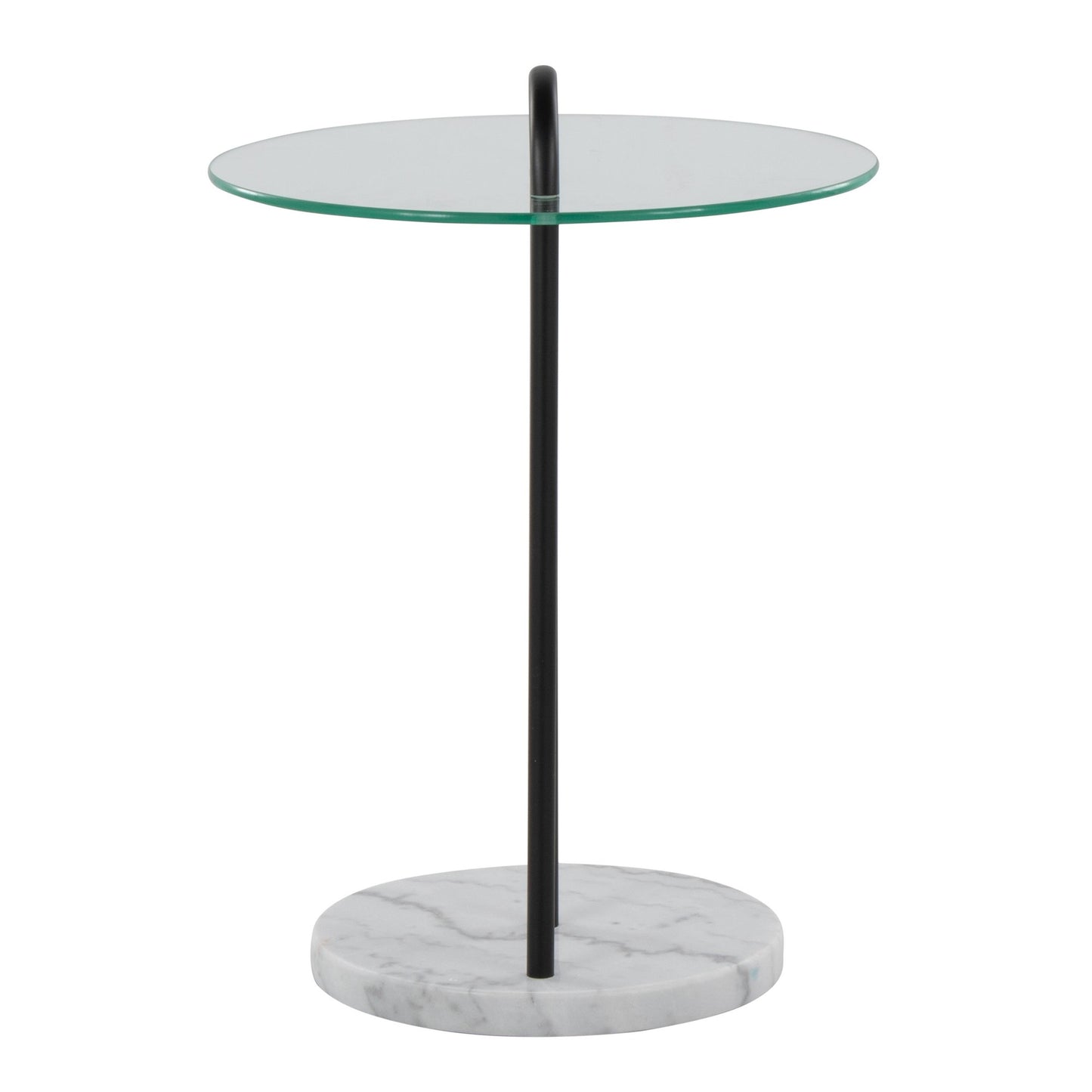 Claire Contemporary/Glam Side Table in Black Marble and Gold Steel with Clear Glass Top