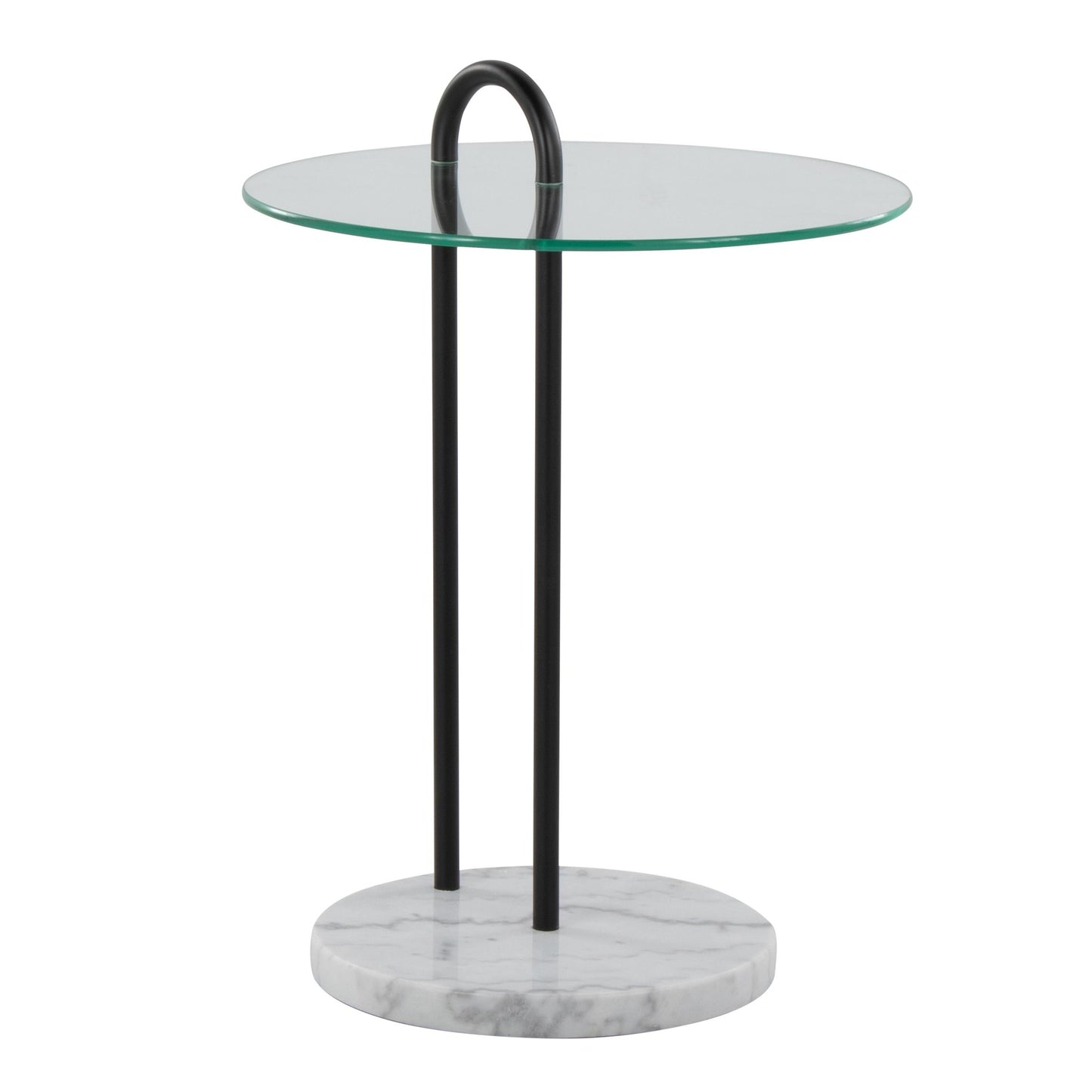 Claire Contemporary/Glam Side Table in Black Marble and Gold Steel with Clear Glass Top
