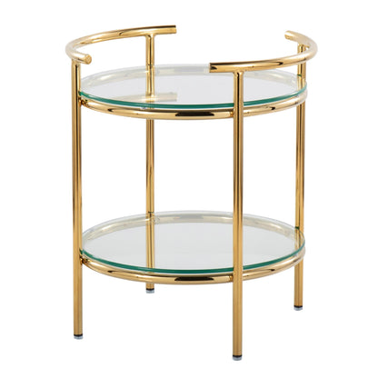 Rhonda Contemporary/Glam Side Table in Gold Metal and Clear Glass