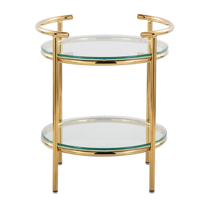 Rhonda Contemporary/Glam Side Table in Gold Metal and Clear Glass