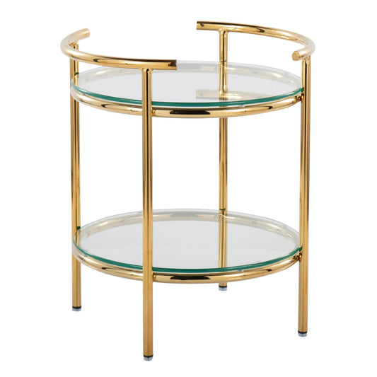 Rhonda Contemporary/Glam Side Table in Gold Metal and Clear Glass