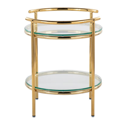 Rhonda Contemporary/Glam Side Table in Gold Metal and Clear Glass