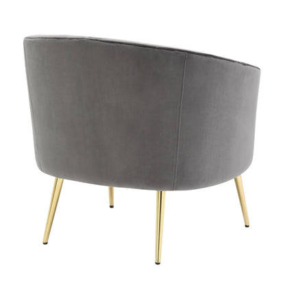 Tania Contemporary/Glam Accent Chair in Gold Metal and Black Velvet