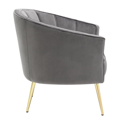 Tania Contemporary/Glam Accent Chair in Gold Metal and Black Velvet