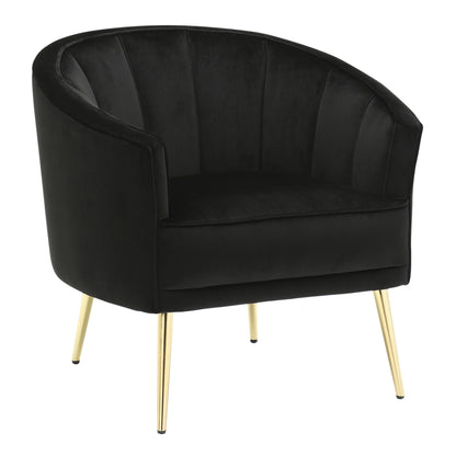 Tania Contemporary/Glam Accent Chair in Gold Metal and Black Velvet