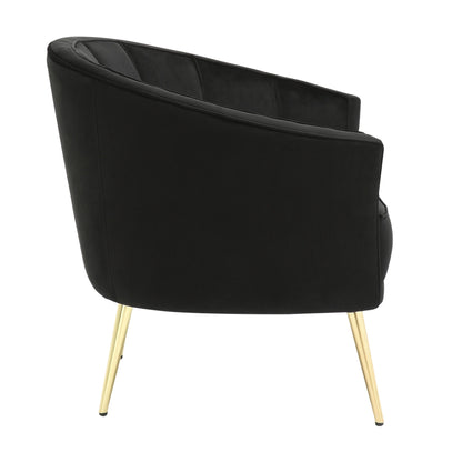 Tania Contemporary/Glam Accent Chair in Gold Metal and Black Velvet