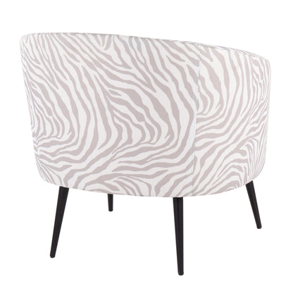Tania Contemporary/glam Accent Chair in Black Steel and Light Green Zebra Fabric