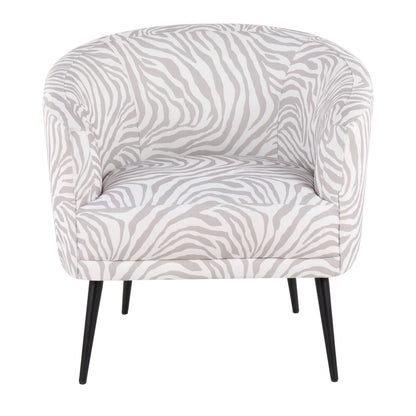 Tania Contemporary/glam Accent Chair in Black Steel and Light Green Zebra Fabric