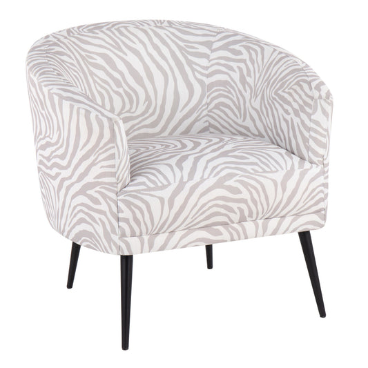 Tania Contemporary/glam Accent Chair in Black Steel and Light Green Zebra Fabric