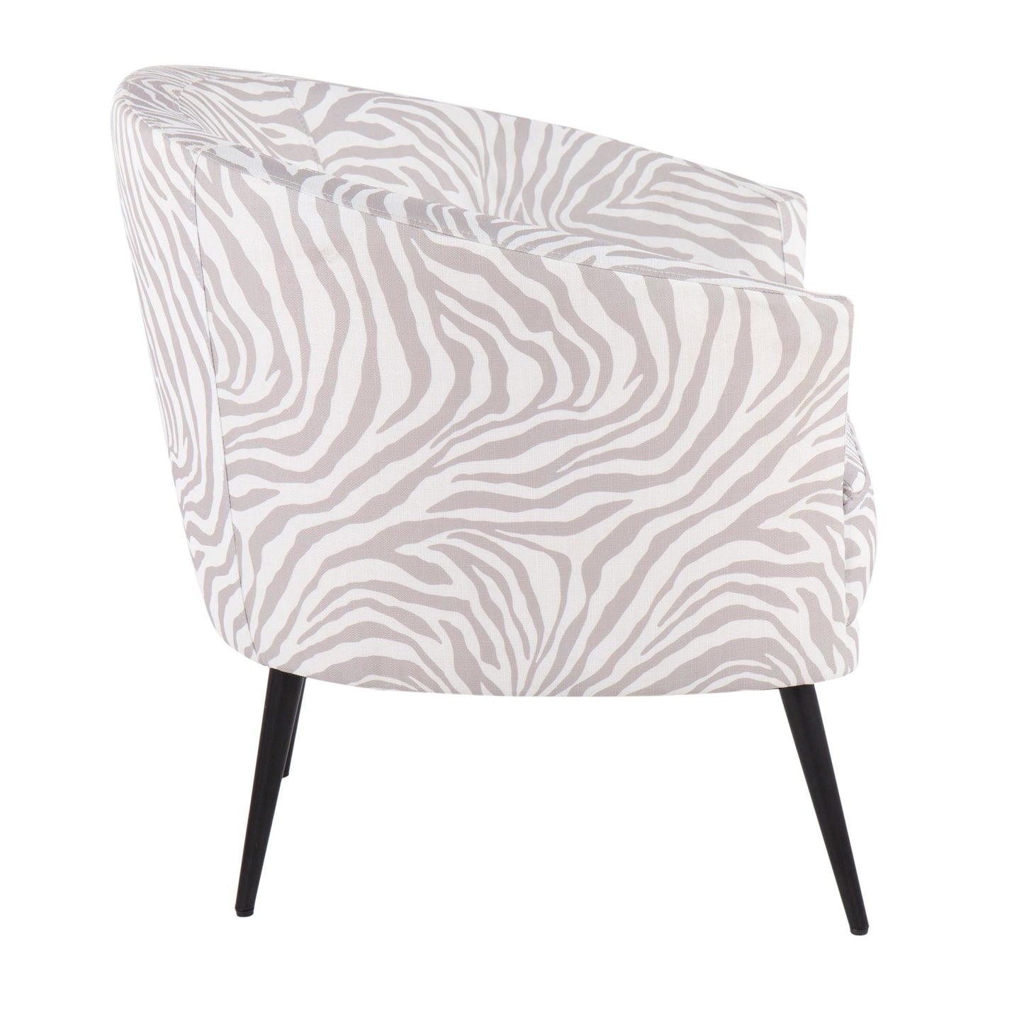 Tania Contemporary/glam Accent Chair in Black Steel and Light Green Zebra Fabric
