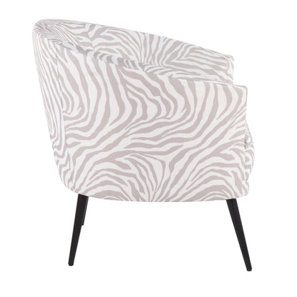Tania Contemporary/glam Accent Chair in Black Steel and Light Green Zebra Fabric
