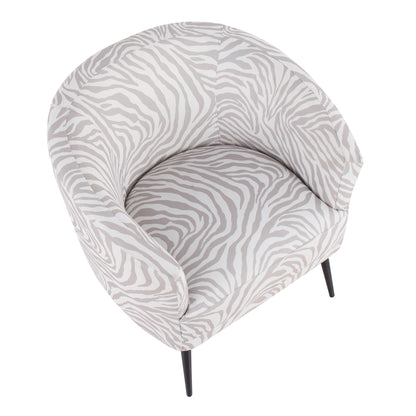 Tania Contemporary/glam Accent Chair in Black Steel and Light Green Zebra Fabric