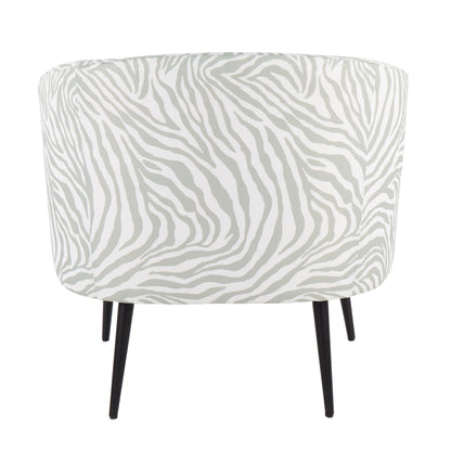Tania Contemporary/glam Accent Chair in Black Steel and Light Green Zebra Fabric
