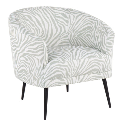 Tania Contemporary/glam Accent Chair in Black Steel and Light Green Zebra Fabric