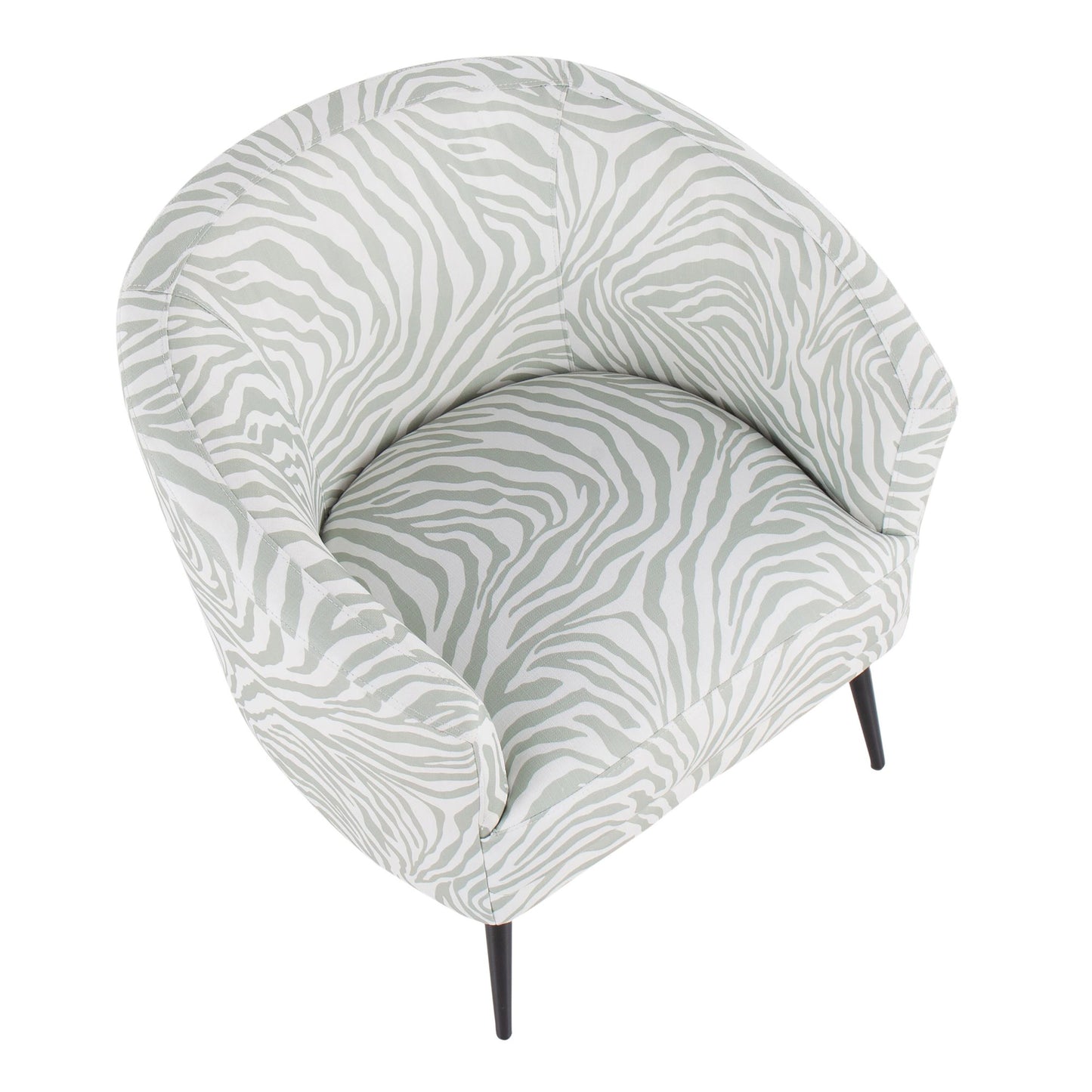 Tania Contemporary/glam Accent Chair in Black Steel and Light Green Zebra Fabric