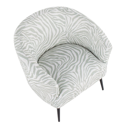 Tania Contemporary/glam Accent Chair in Black Steel and Light Green Zebra Fabric