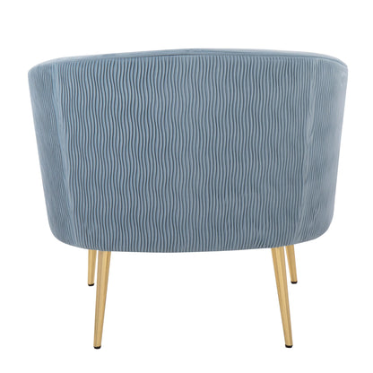 Tania Pleated Waves Contemporary/Glam Accent Chair in Gold Steel and Light Blue Velvet