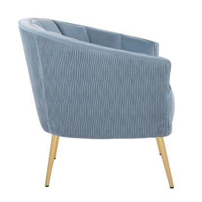 Tania Pleated Waves Contemporary/Glam Accent Chair in Gold Steel and Light Blue Velvet