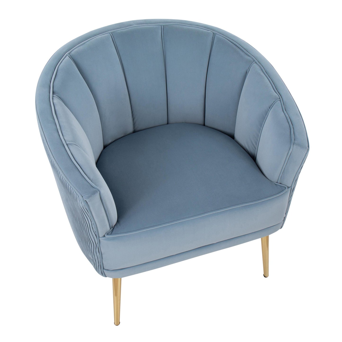 Tania Pleated Waves Contemporary/Glam Accent Chair in Gold Steel and Light Blue Velvet