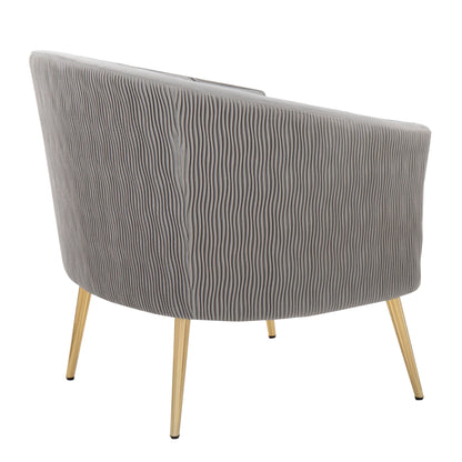 Tania Pleated Waves Contemporary/Glam Accent Chair in Gold Steel and Light Blue Velvet