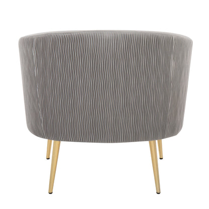 Tania Pleated Waves Contemporary/Glam Accent Chair in Gold Steel and Light Blue Velvet