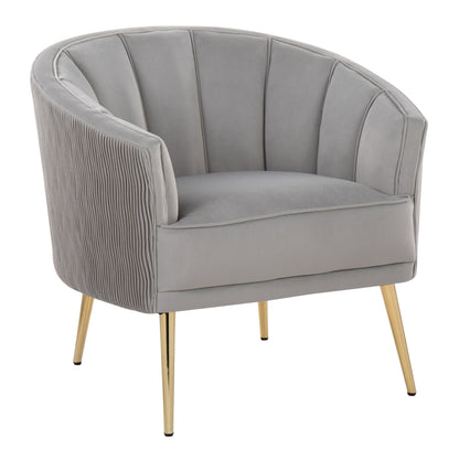 Tania Pleated Waves Contemporary/Glam Accent Chair in Gold Steel and Light Blue Velvet