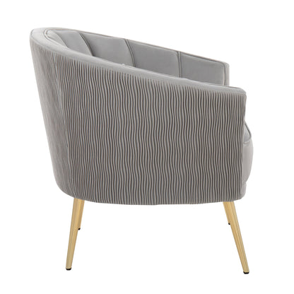 Tania Pleated Waves Contemporary/Glam Accent Chair in Gold Steel and Light Blue Velvet