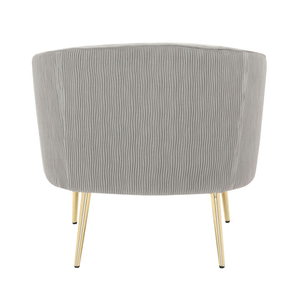 Tania Pleated Waves Contemporary/Glam Accent Chair in Gold Steel and Light Blue Velvet