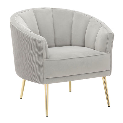 Tania Pleated Waves Contemporary/Glam Accent Chair in Gold Steel and Light Blue Velvet