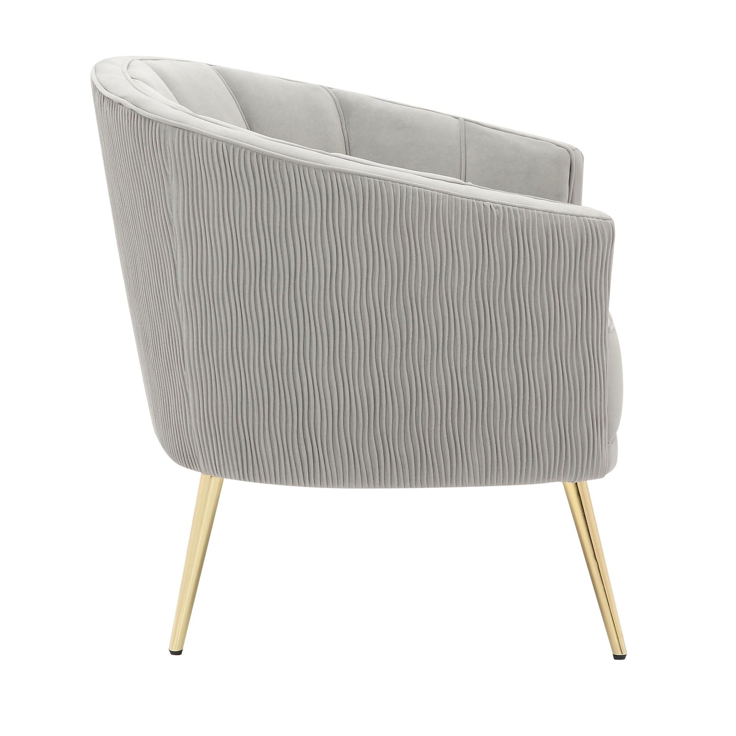 Tania Pleated Waves Contemporary/Glam Accent Chair in Gold Steel and Light Blue Velvet