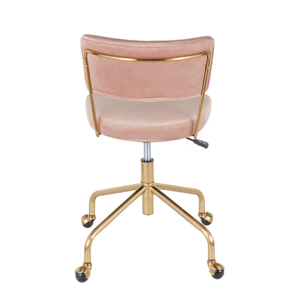 Tania Contemporary Task Chair in Gold Metal and Black Velvet