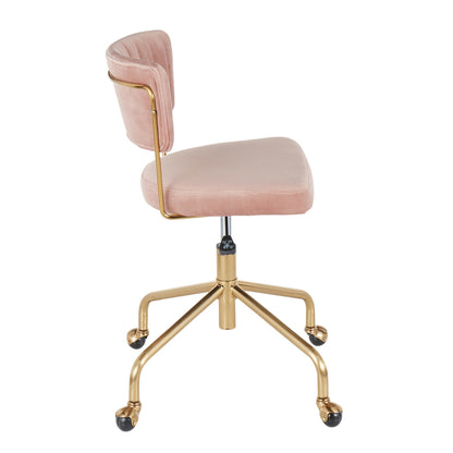Tania Contemporary Task Chair in Gold Metal and Black Velvet