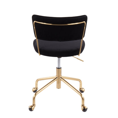 Tania Contemporary Task Chair in Gold Metal and Black Velvet