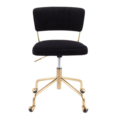 Tania Contemporary Task Chair in Gold Metal and Black Velvet