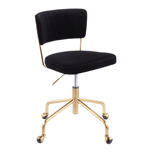 Tania Contemporary Task Chair in Gold Metal and Black Velvet