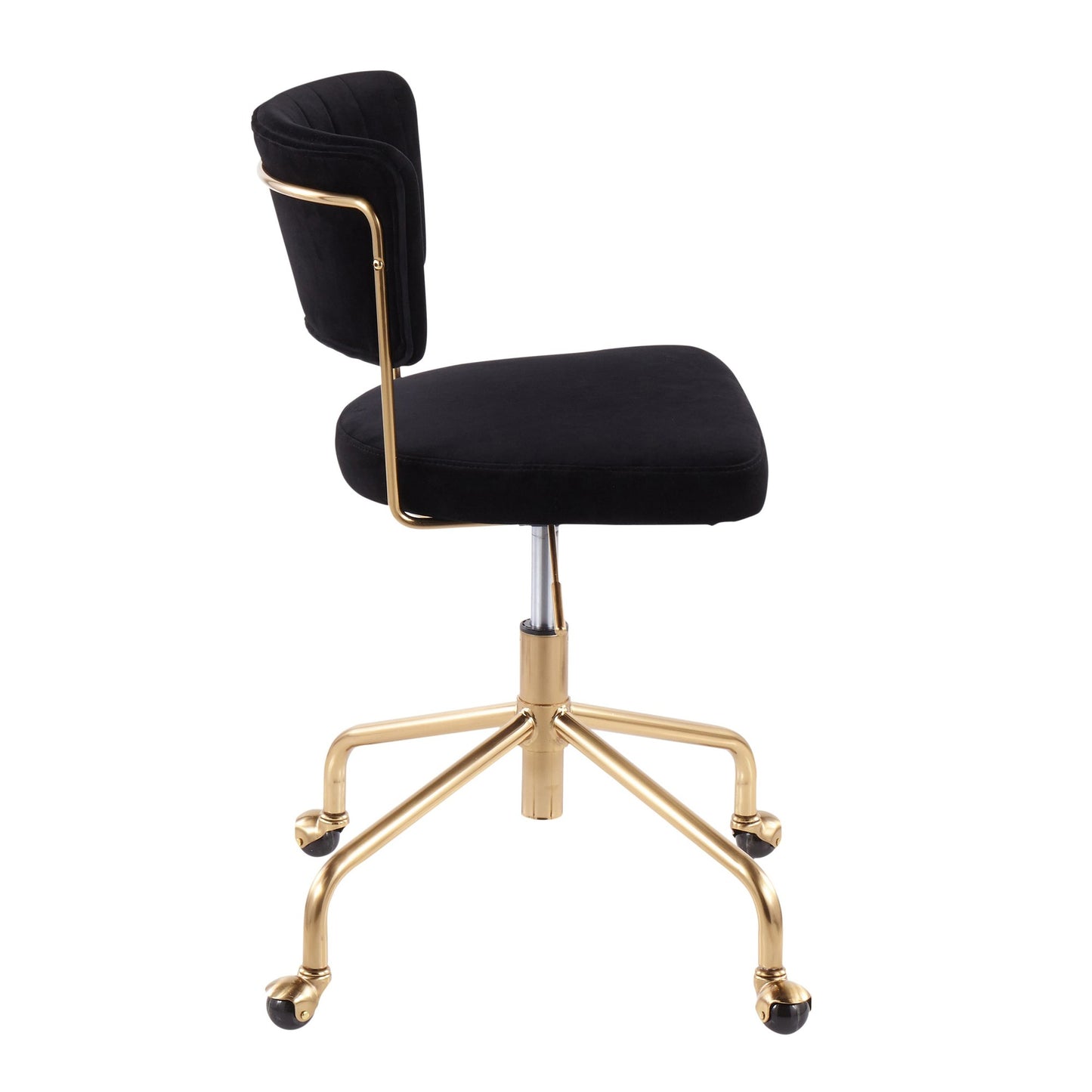 Tania Contemporary Task Chair in Gold Metal and Black Velvet