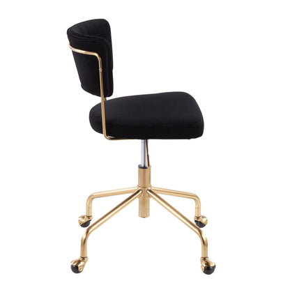 Tania Contemporary Task Chair in Gold Metal and Black Velvet