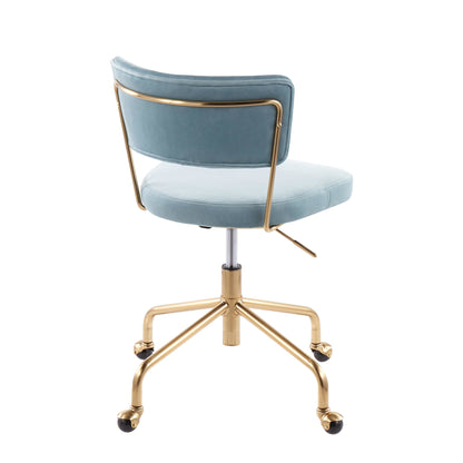 Tania Contemporary Task Chair in Gold Metal and Black Velvet