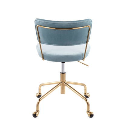 Tania Contemporary Task Chair in Gold Metal and Black Velvet