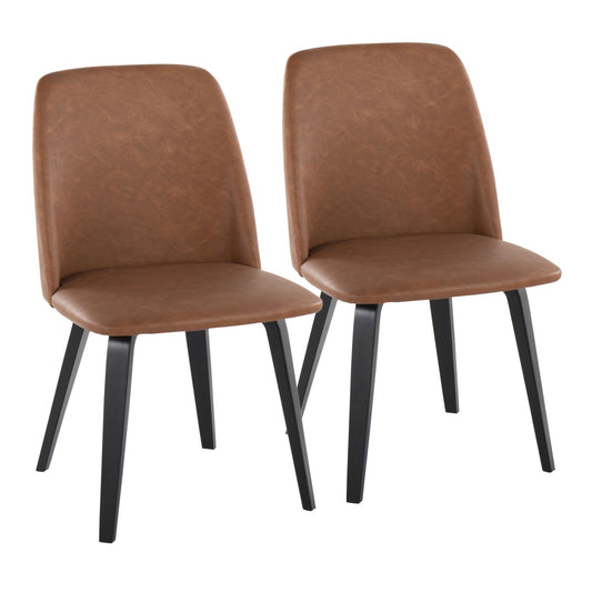 Toriano Contemporary Dining Chair in Black Wood and Camel Faux Leather by LumiSource - Set of 2