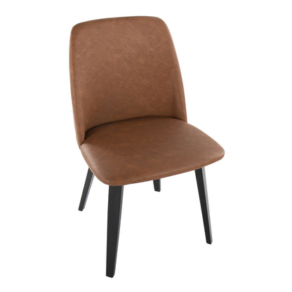 Toriano Contemporary Dining Chair in Black Wood and Camel Faux Leather by LumiSource - Set of 2