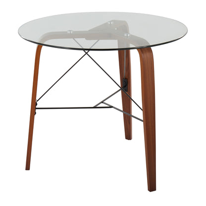 Trilogy Contemporary Round Dinette Table in Walnut Wood and Clear Glass