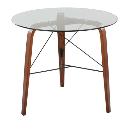 Trilogy Contemporary Round Dinette Table in Walnut Wood and Clear Glass