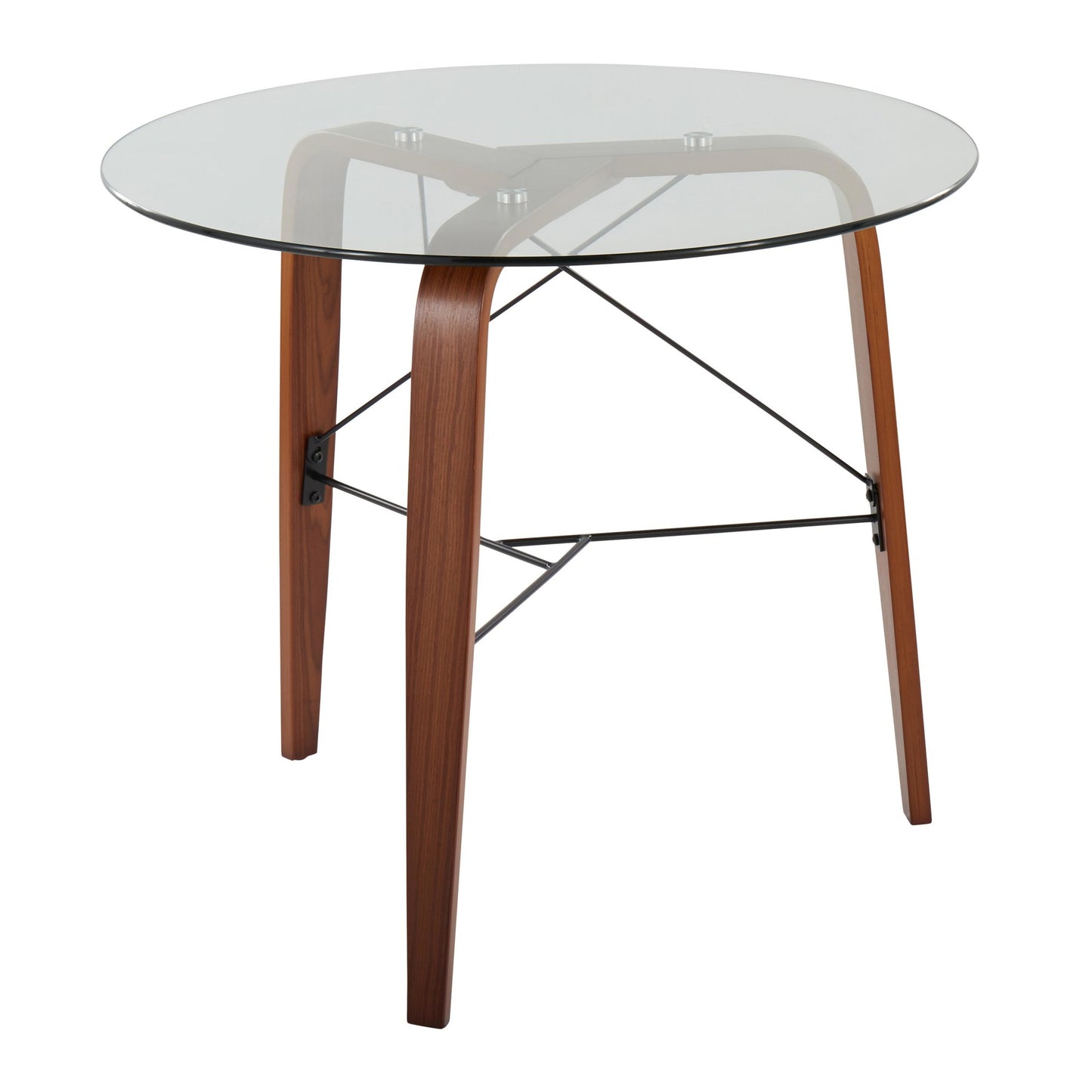 Trilogy Contemporary Round Dinette Table in Walnut Wood and Clear Glass