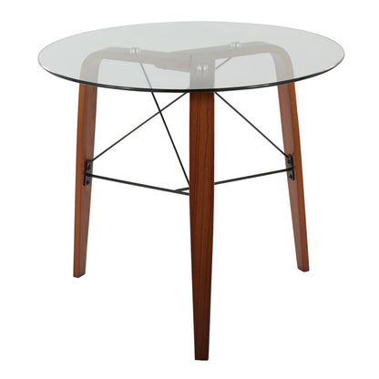 Trilogy Contemporary Round Dinette Table in Walnut Wood and Clear Glass