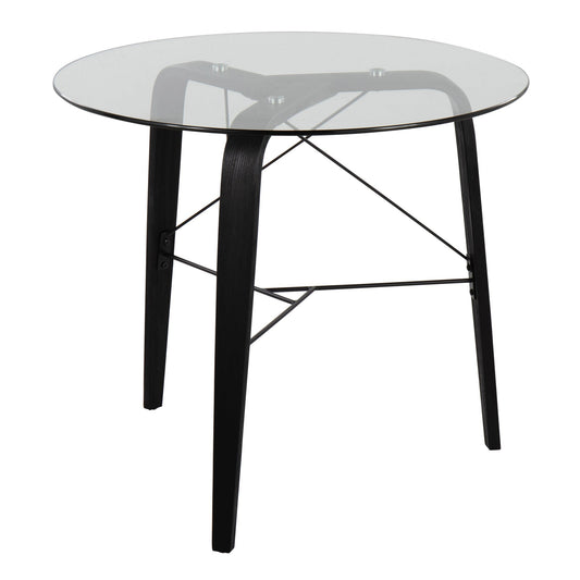 Trilogy Mid-Century Modern Round Dinette Table in Black Wood with Clear Glass Top