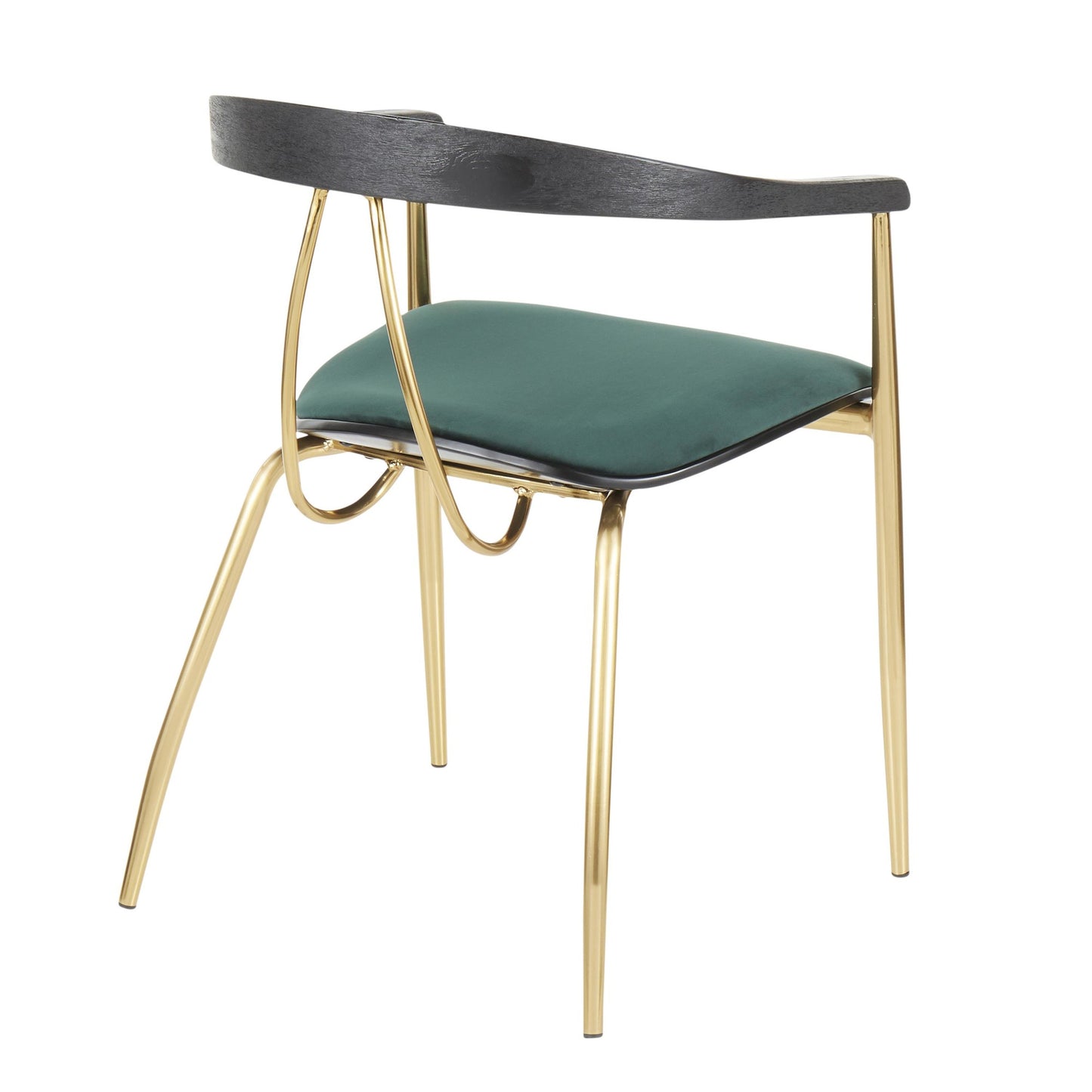 Vanessa Contemporary Chair in Gold Metal and Green Velvet with Black Wood Accent by LumiSource - Set of 2